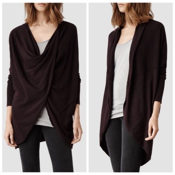 All Saints Sweaters - ALL SAINTS Itat Shrug Sweater Deep Burgundy {2C10}